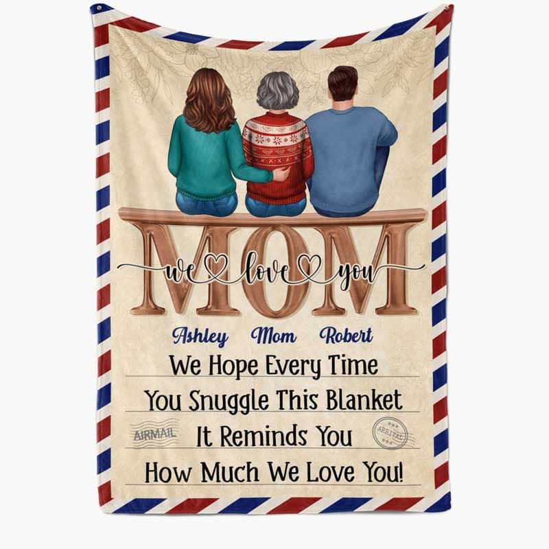 Mom Children Sitting On Word Postcard Frame Gift For Mom Personalized Blanket