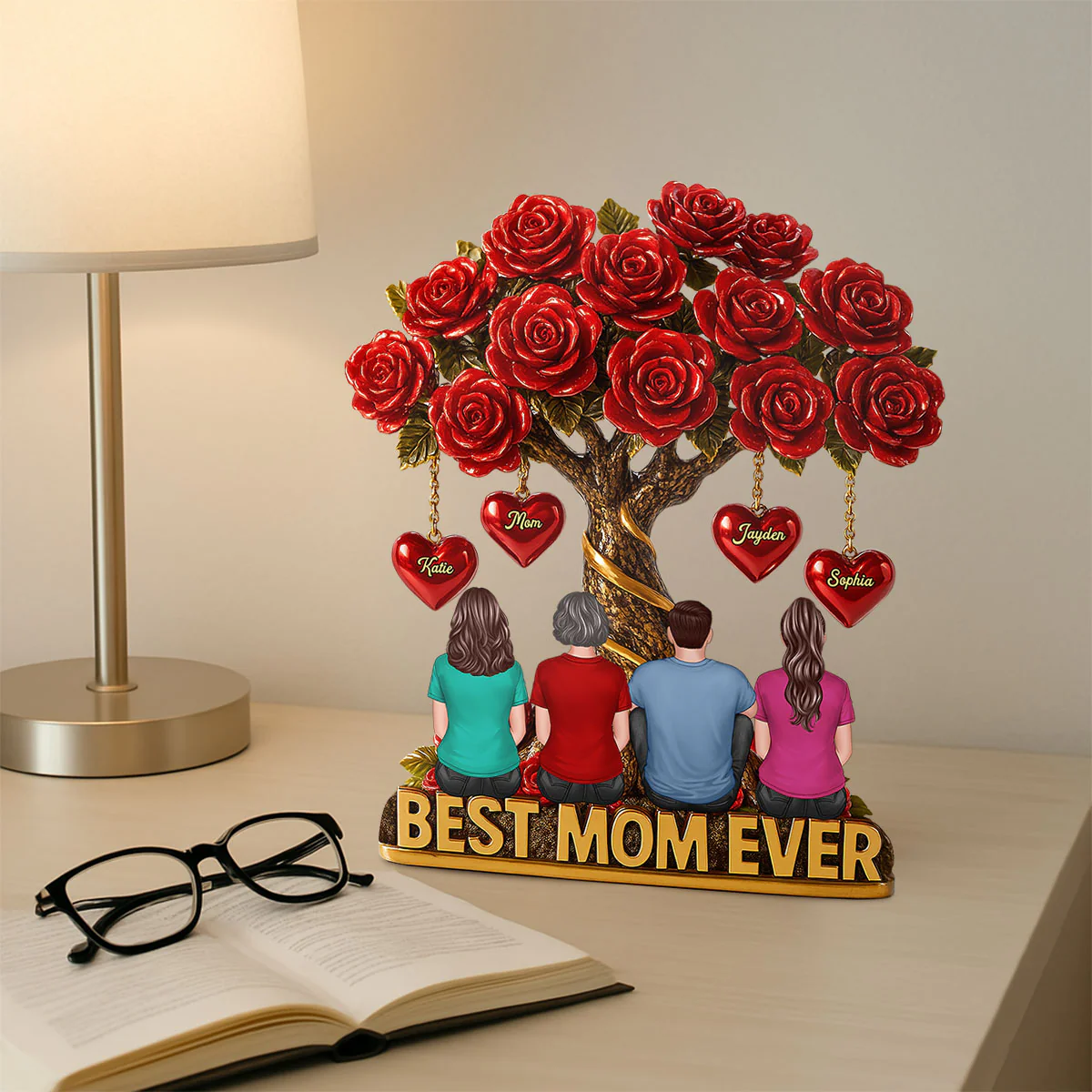 Mom & Children Under Beautiful Rose Tree Personalized Acrylic Block Plaque - Image 6