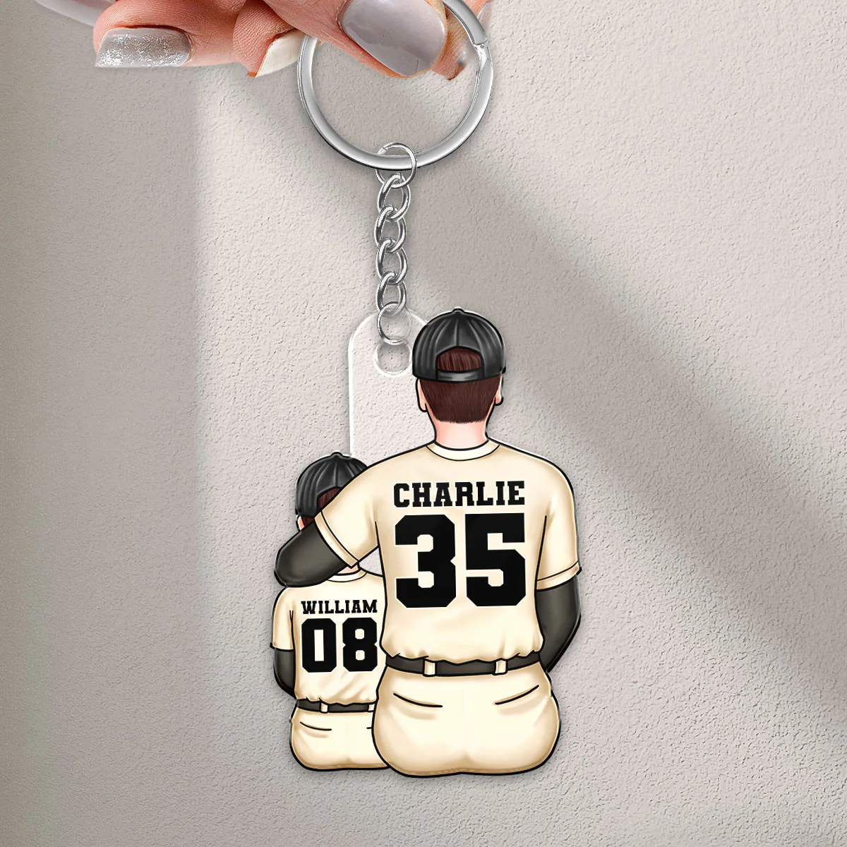 Mom Dad And Kid Baseball Personalized Acrylic Keychain - Image 3