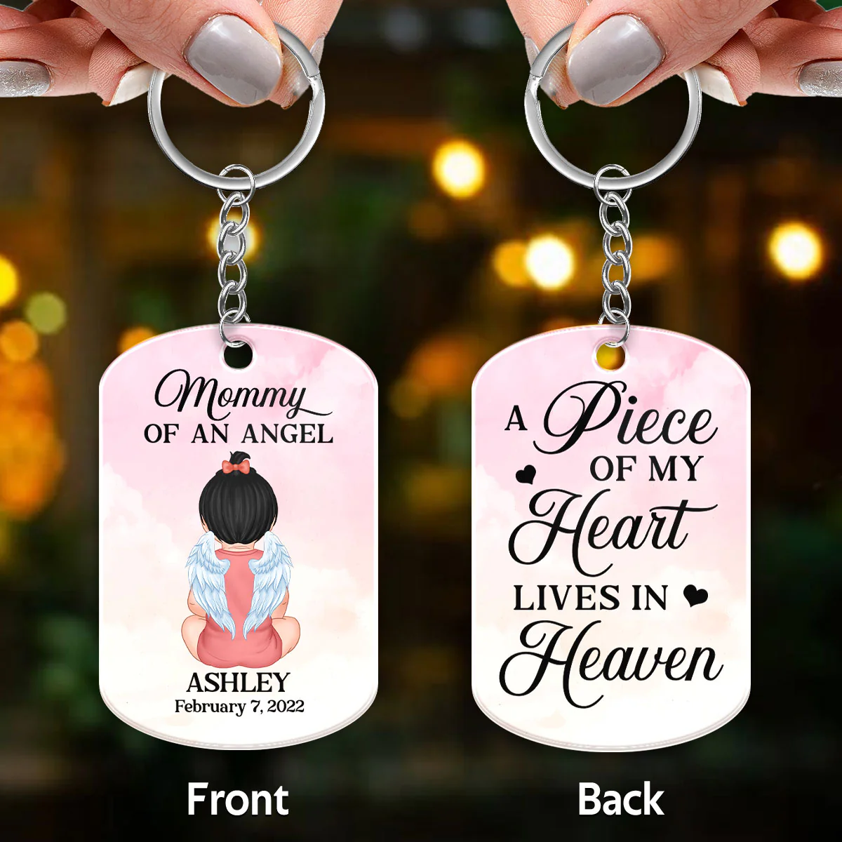 Mom Dad Of An Angel Miscarriage Infant Loss Memorial Sympathy Gift Personalized Acrylic Keychain - Image 3
