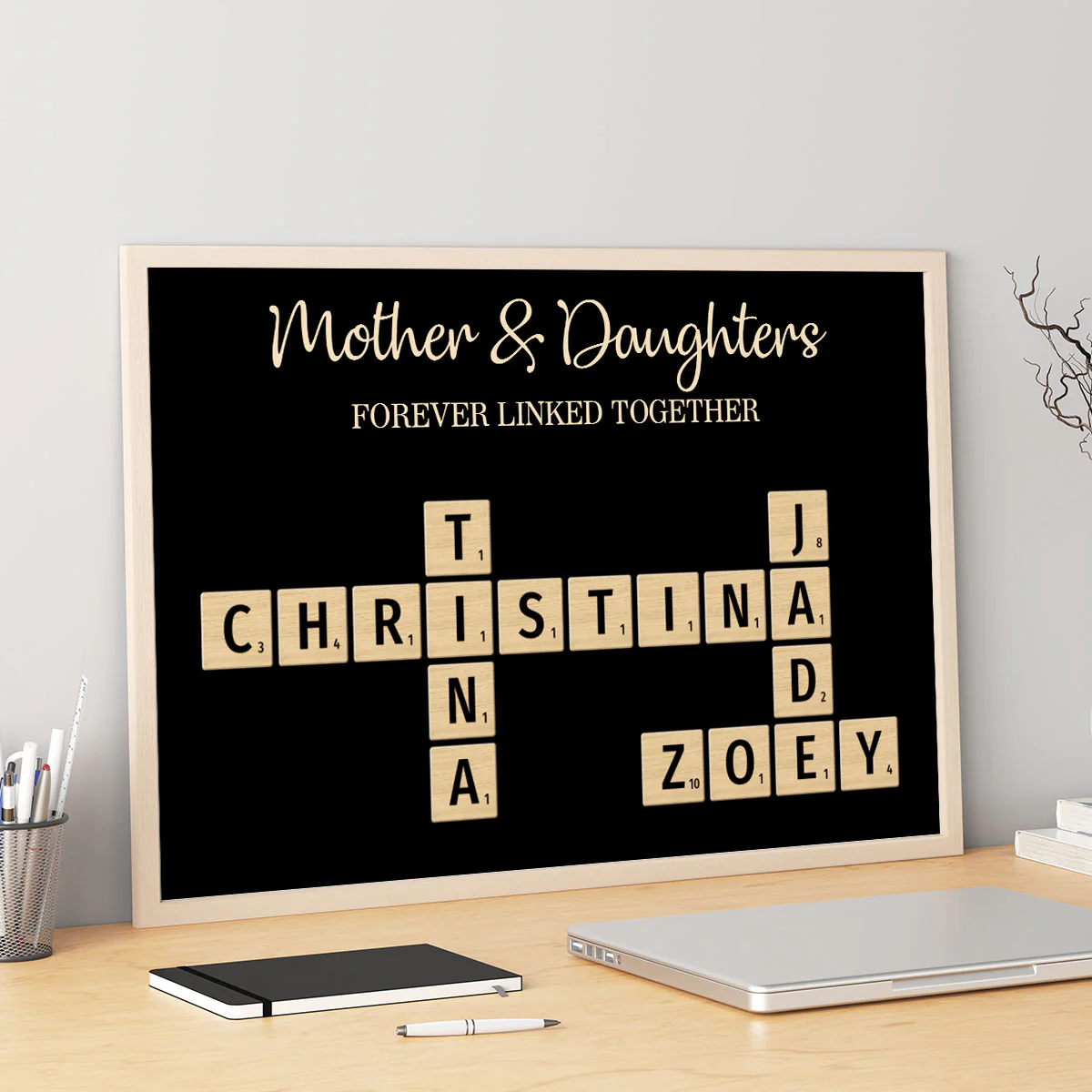 Mom & Dad & Sons & Daughters Forever Linked Together Puzzle Crossword Personalized Poster, Gift For Family - Image 4