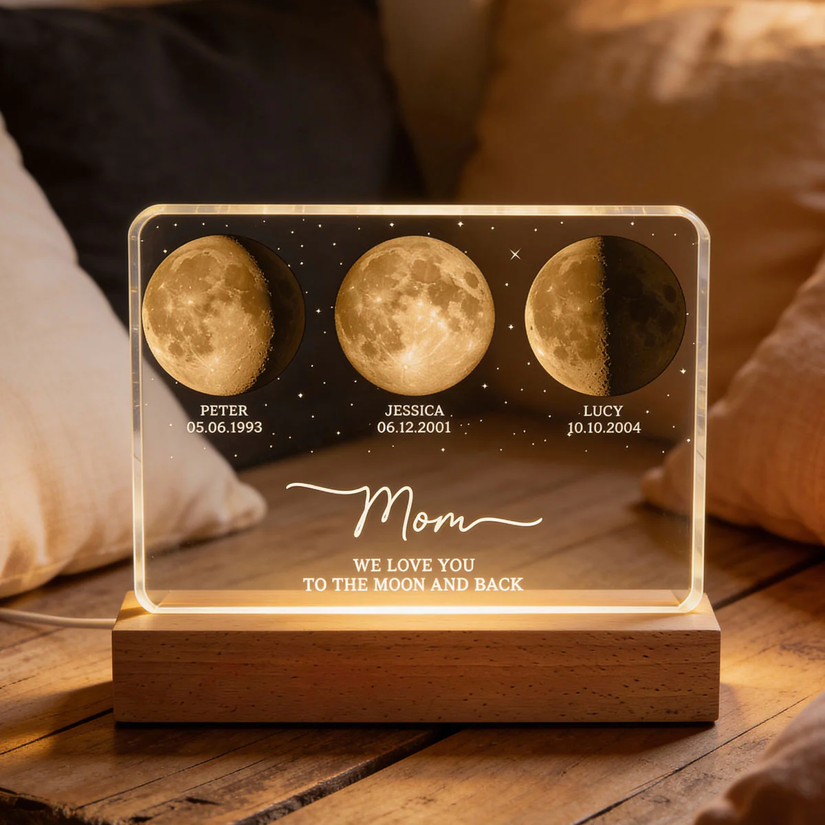 Mom Dad We Love You to the Moon and Back - Personalized Acrylic Block LED Night Light - Gift for Dad, Mom - Image 2