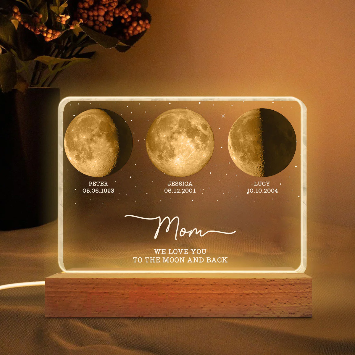 Mom Dad We Love You to the Moon and Back - Personalized Acrylic Block LED Night Light - Gift for Dad, Mom - Image 3