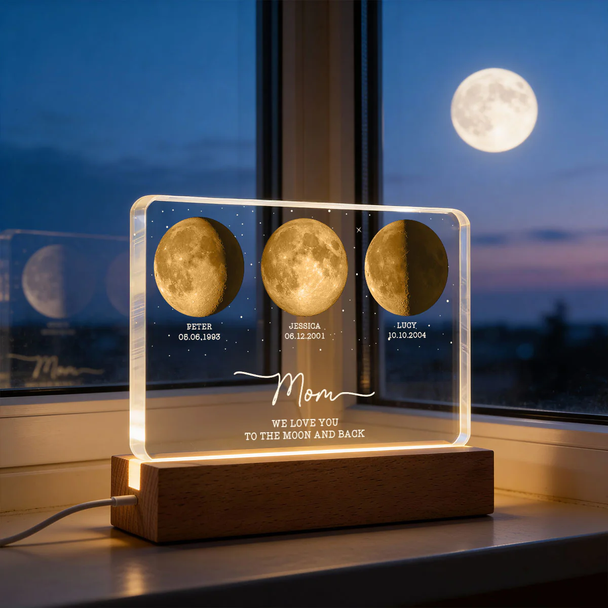 Mom Dad We Love You to the Moon and Back - Personalized Acrylic Block LED Night Light - Gift for Dad, Mom - Image 4
