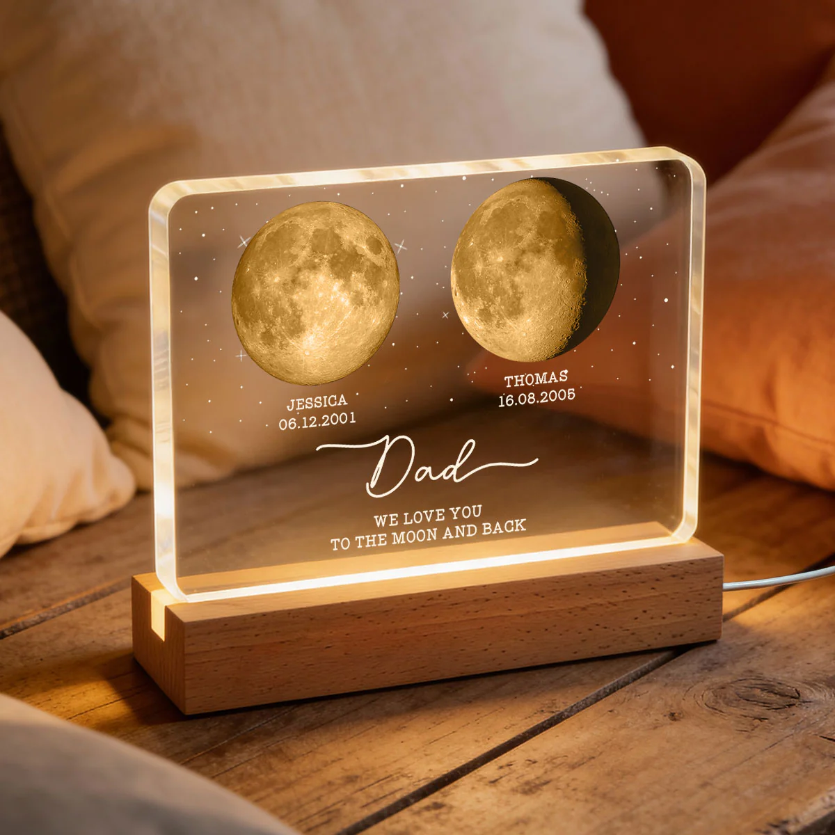 Mom Dad We Love You to the Moon and Back - Personalized Acrylic Block LED Night Light - Gift for Dad, Mom - Image 5