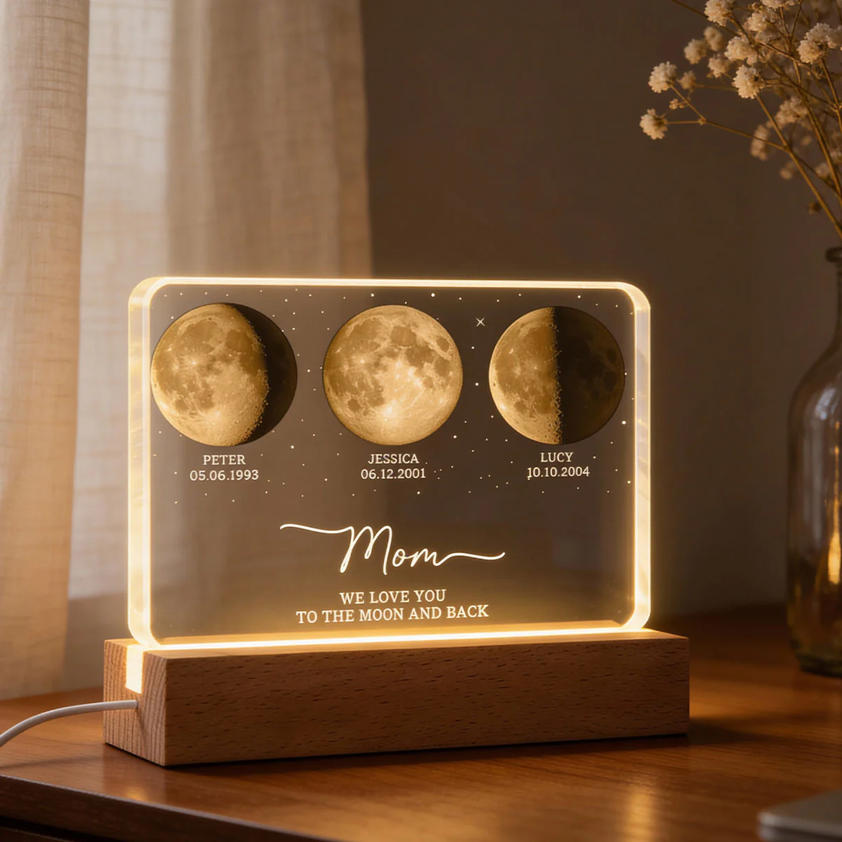 Mom Dad We Love You to the Moon and Back - Personalized Acrylic Block LED Night Light - Gift for Dad, Mom - Image 6