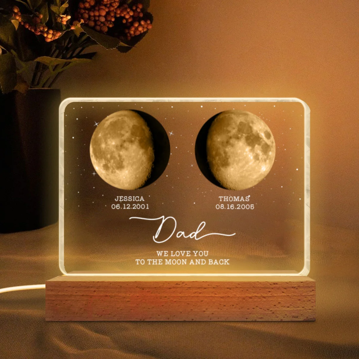Mom Dad We Love You to the Moon and Back - Personalized Acrylic Block LED Night Light - Gift for Dad, Mom - Image 9