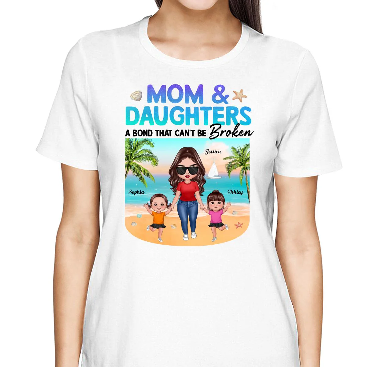 Mom Daugher A Bond That Can‘t Be Broken Mother Holding Daughter Hand Gradient Glitter Personalized Shirt - Image 2