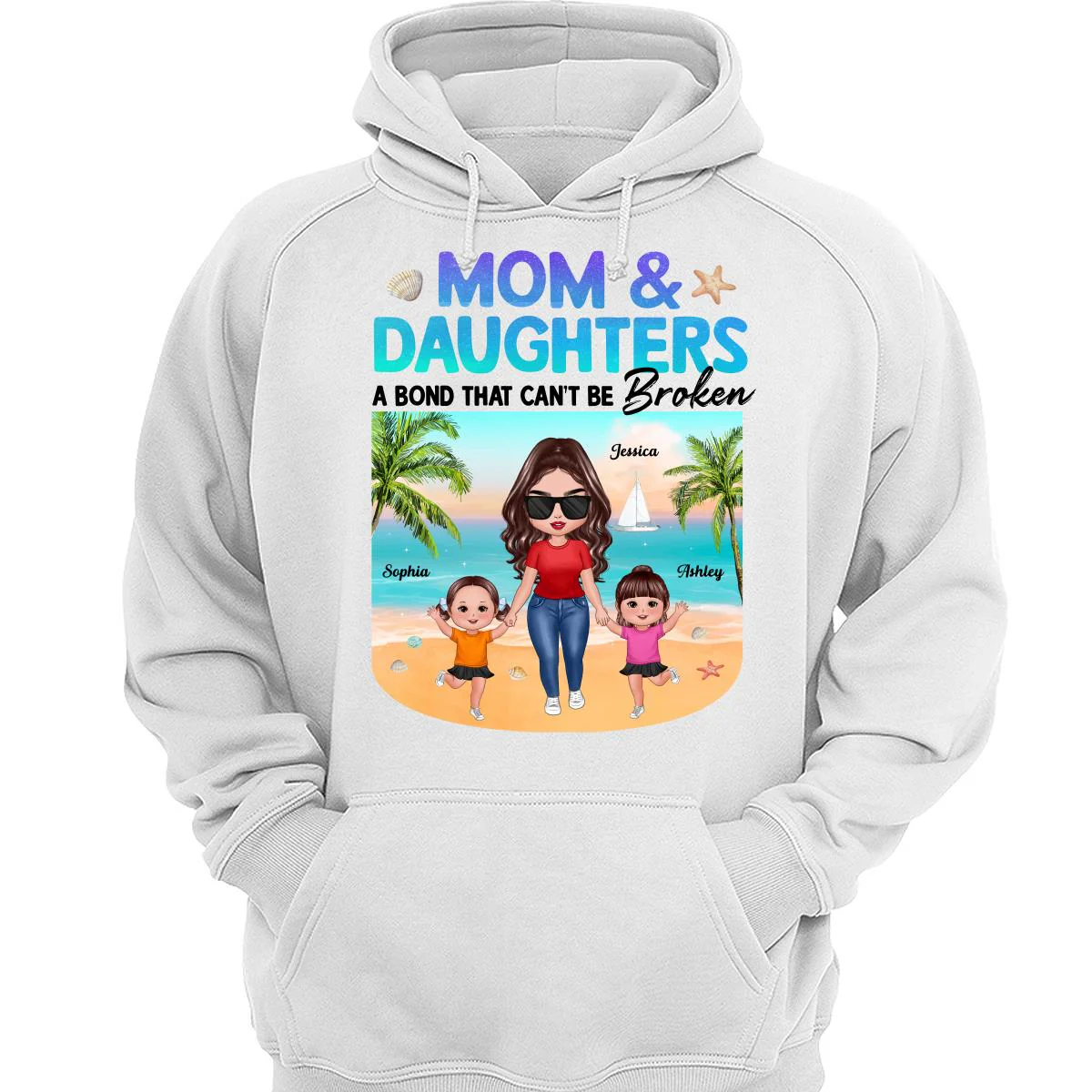 Mom Daugher A Bond That Can‘t Be Broken Mother Holding Daughter Hand Gradient Glitter Personalized Shirt - Image 3