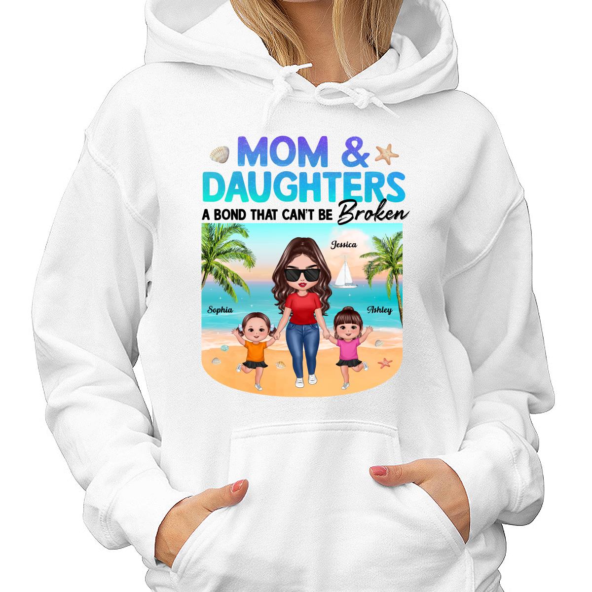 Mom Daugher A Bond That Can‘t Be Broken Mother Holding Daughter Hand Gradient Glitter Personalized Shirt - Image 4