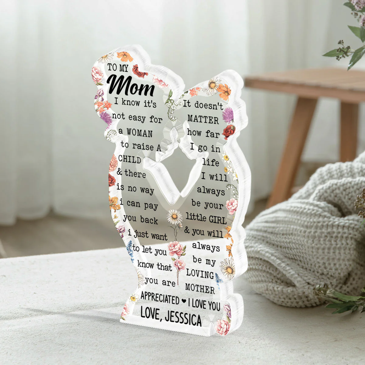 Mom & Daughter Birth Month Flower Personalized Acrylic Plaque Custom Shape, Perfect Gift For Mom - Image 5