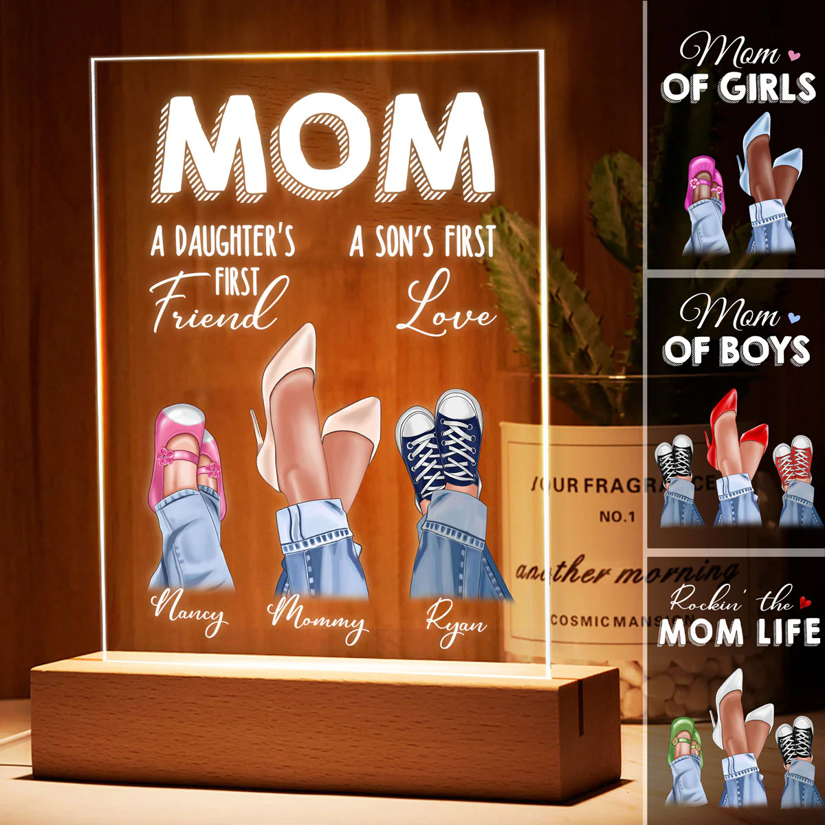 Mom Daughter First Friend Son First Love Personalized Plaque LED Night Light, Acrylic LED Lamp, Mother‘s Day Gift For Mom - Image 3