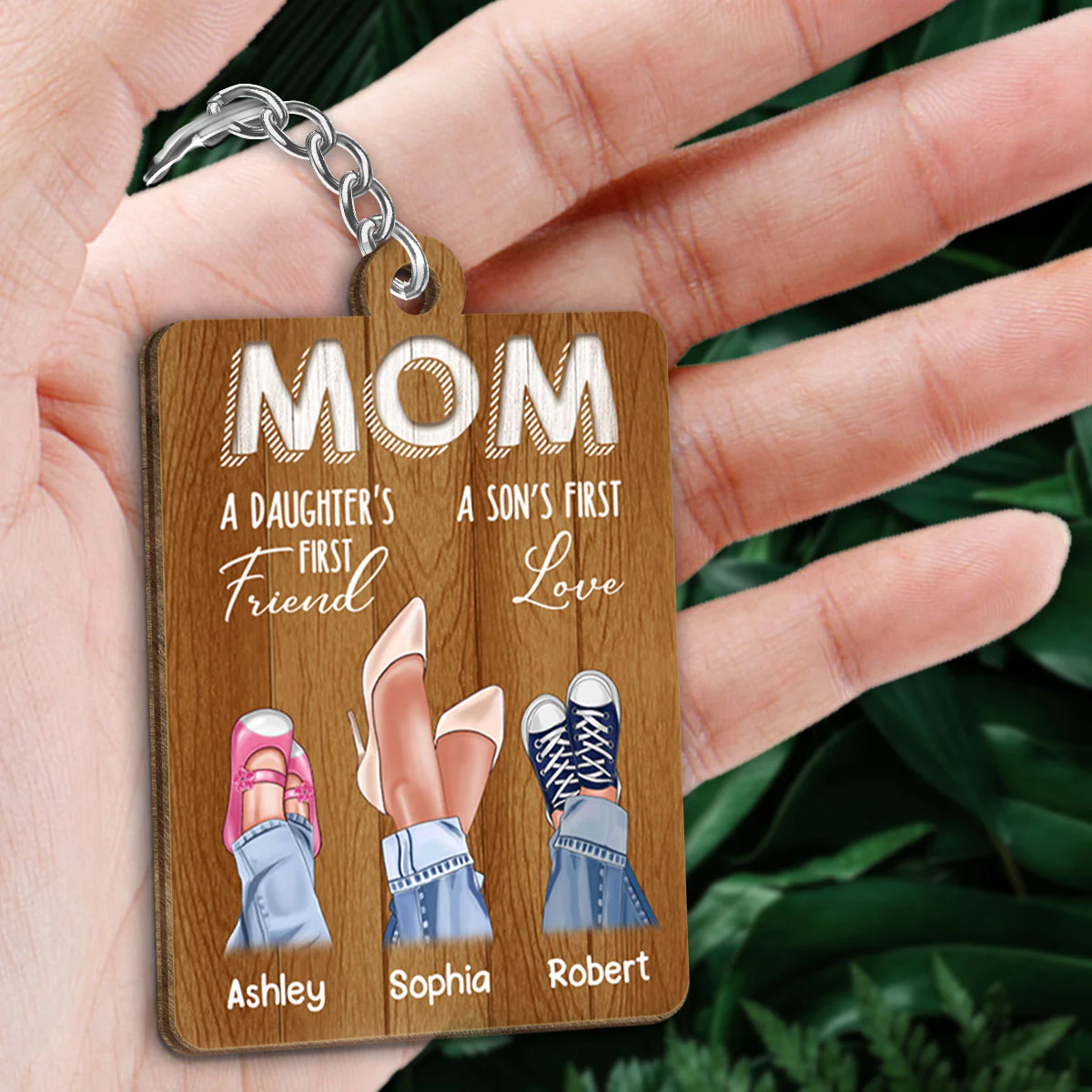 Mom Daughter First Friend Son First Love Personalized Wooden Keychain - Image 2