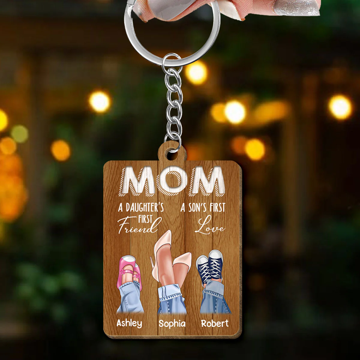 Mom Daughter First Friend Son First Love Personalized Wooden Keychain - Image 3