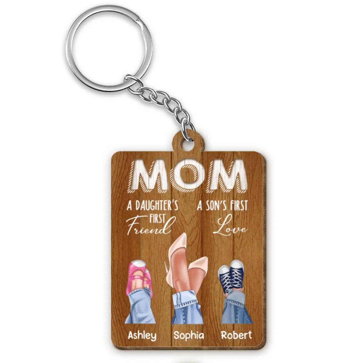 Mom Daughter First Friend Son First Love Personalized Wooden Keychain - Image 4