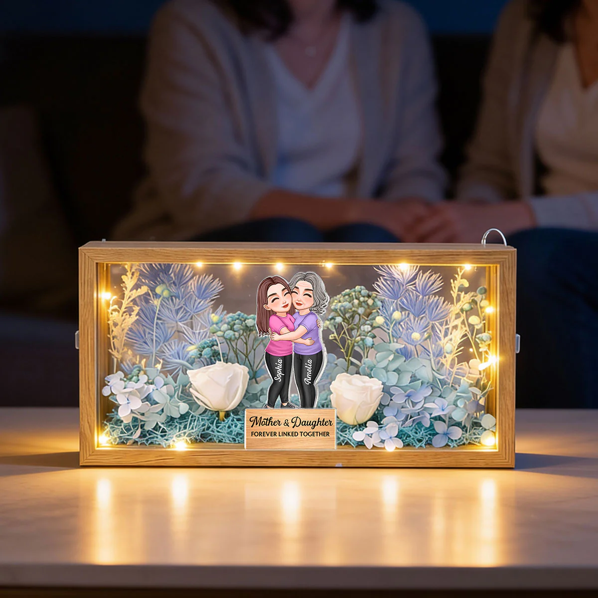 Mom & Daughter Forever Linked Together - Personalized DIY Flower Shadow Box LED Night Light - Gift For Mom, Daughter - Image 13