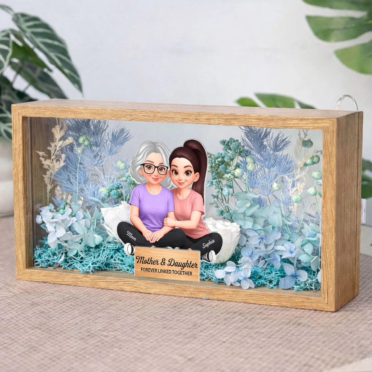 Mom & Daughter Forever Linked Together - Personalized DIY Flower Shadow Box LED Night Light - Gift For Mom, Daughter - Image 3