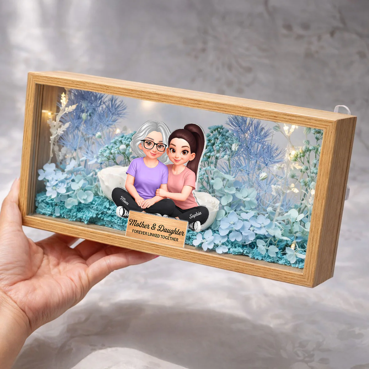 Mom & Daughter Forever Linked Together - Personalized DIY Flower Shadow Box LED Night Light - Gift For Mom, Daughter - Image 4