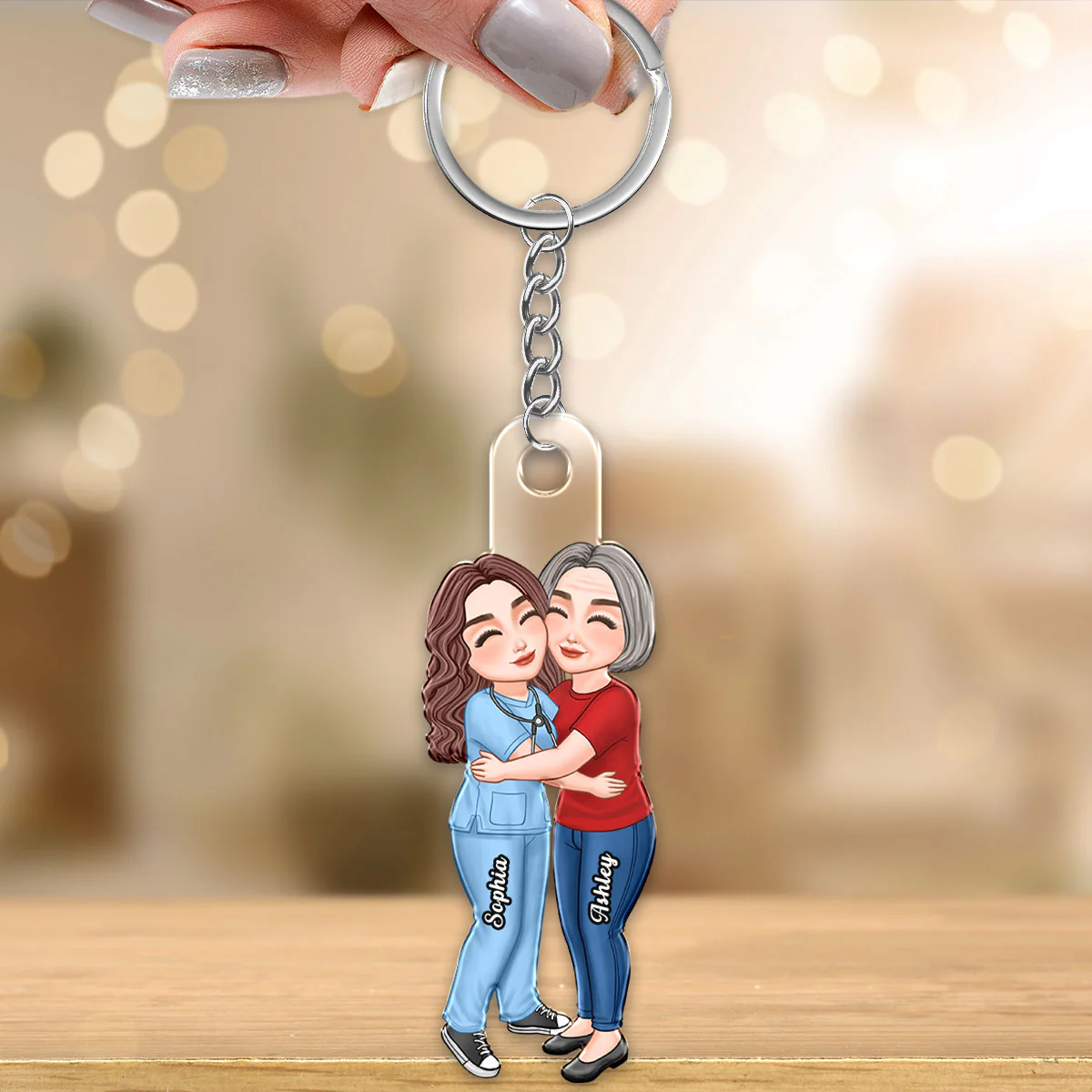 Mom & Daughter Son By Custom Occupation Firefighter, Nurse, Police Officer, Teacher Mother‘s Day Gift Personalized Acrylic Keychain - Image 3