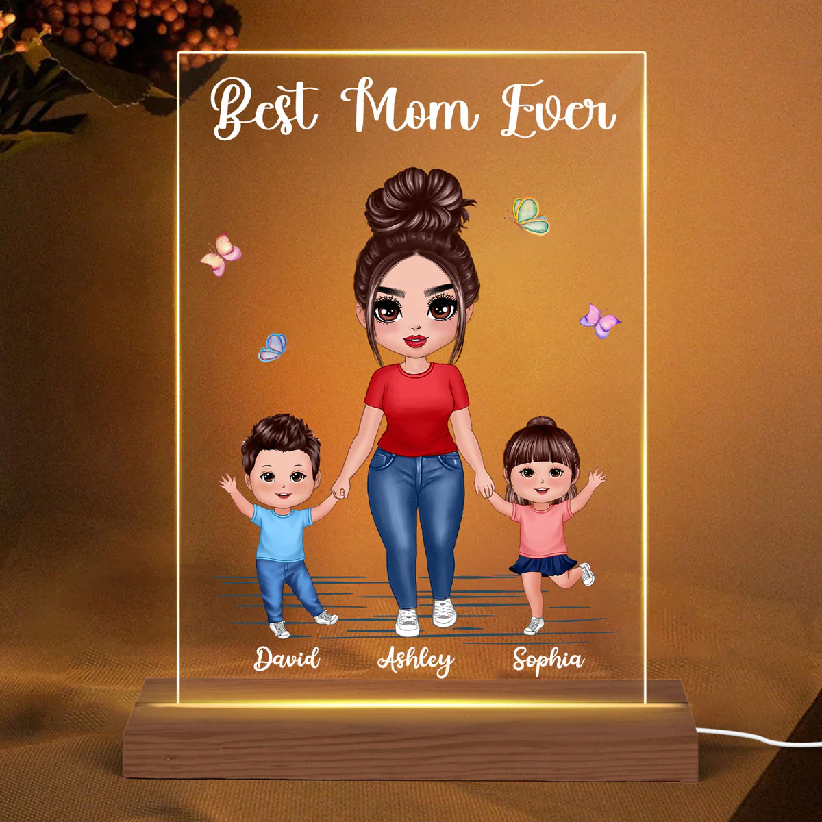Mom Daughter Son Doll Standing Personalized Acrylic LED Night Light