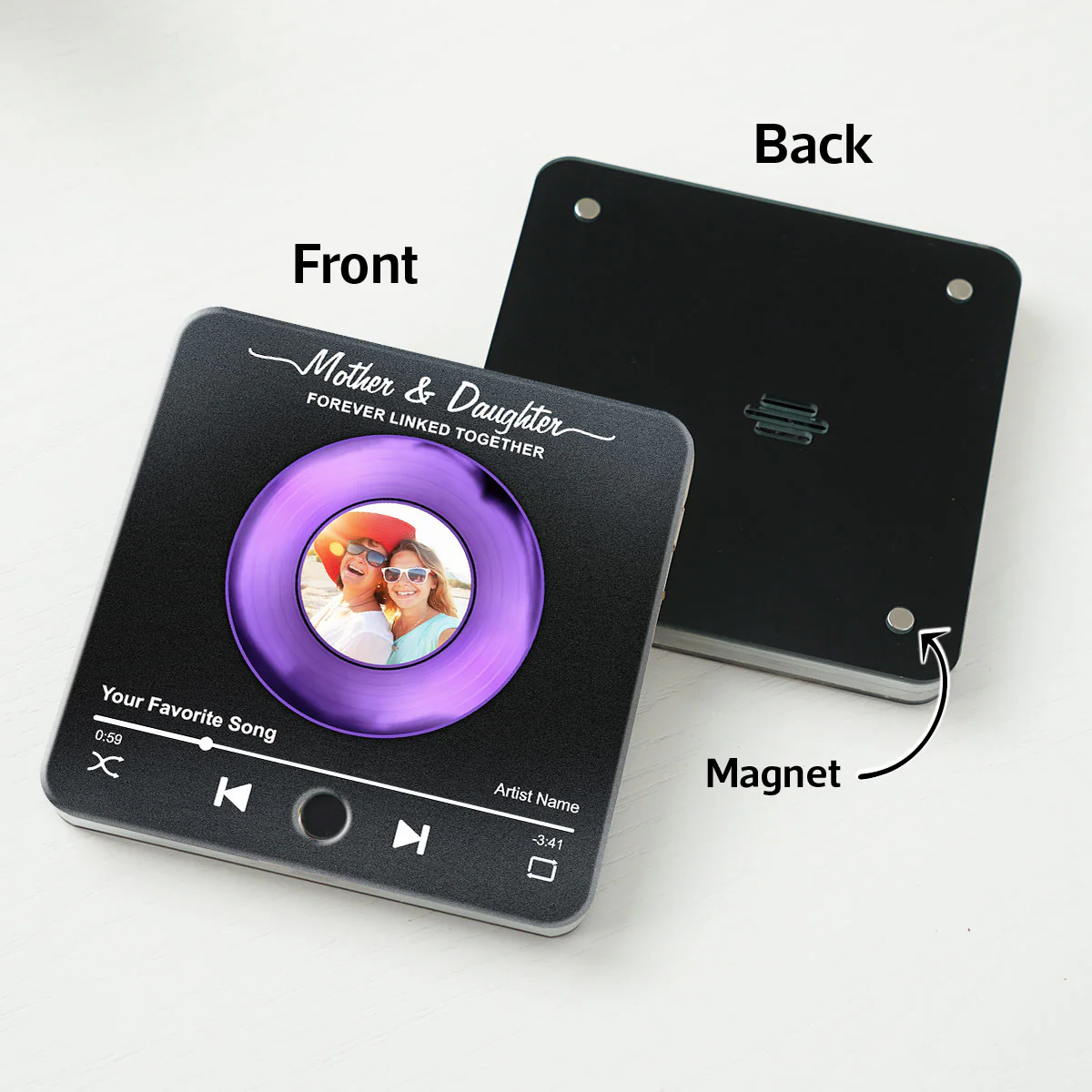 Mom & Daughter Vinyl Custom Photo Personalized Music Fridge Magnet, Perfect 2025 Gift For Mom - Image 4