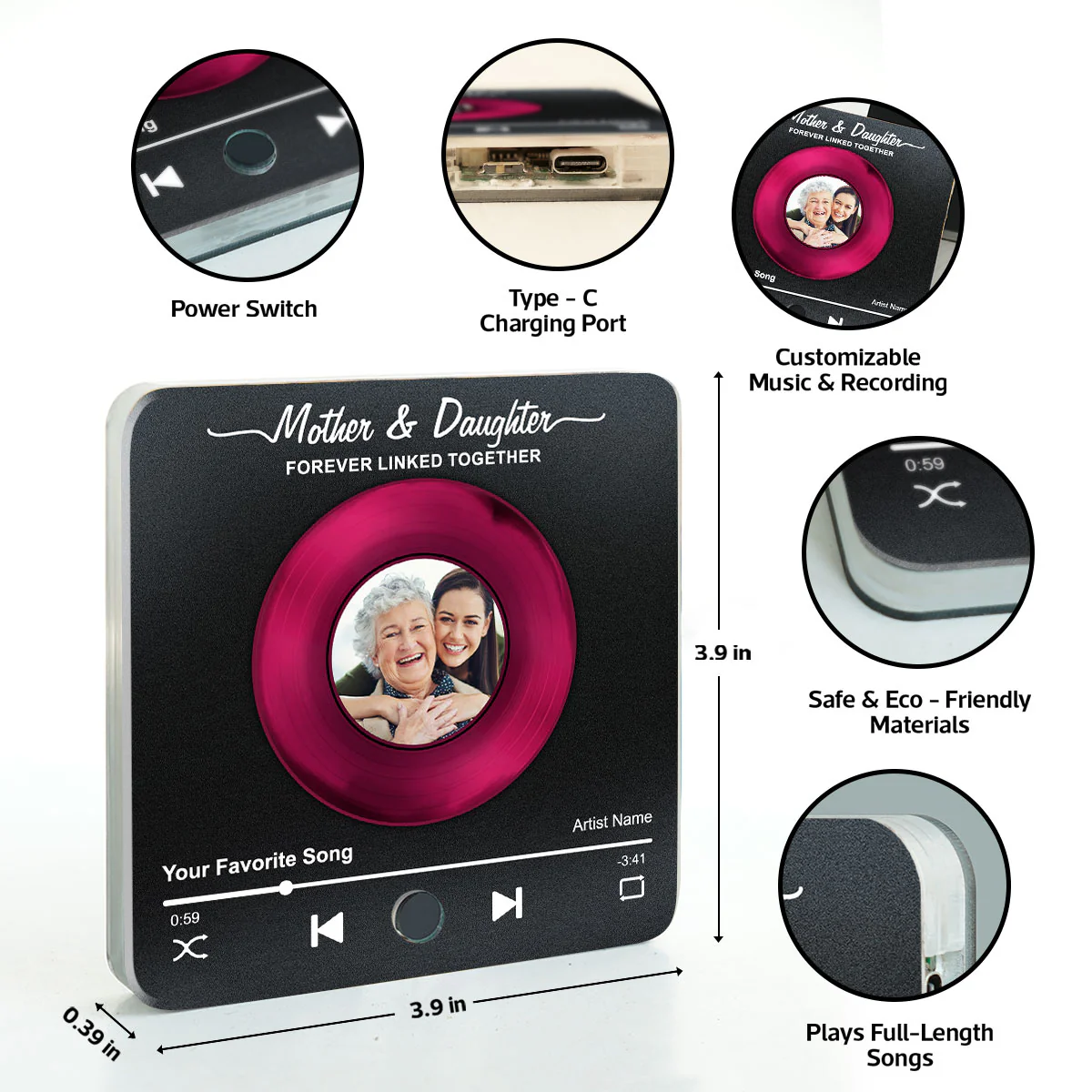 Mom & Daughter Vinyl Custom Photo Personalized Music Fridge Magnet, Perfect 2025 Gift For Mom - Image 8