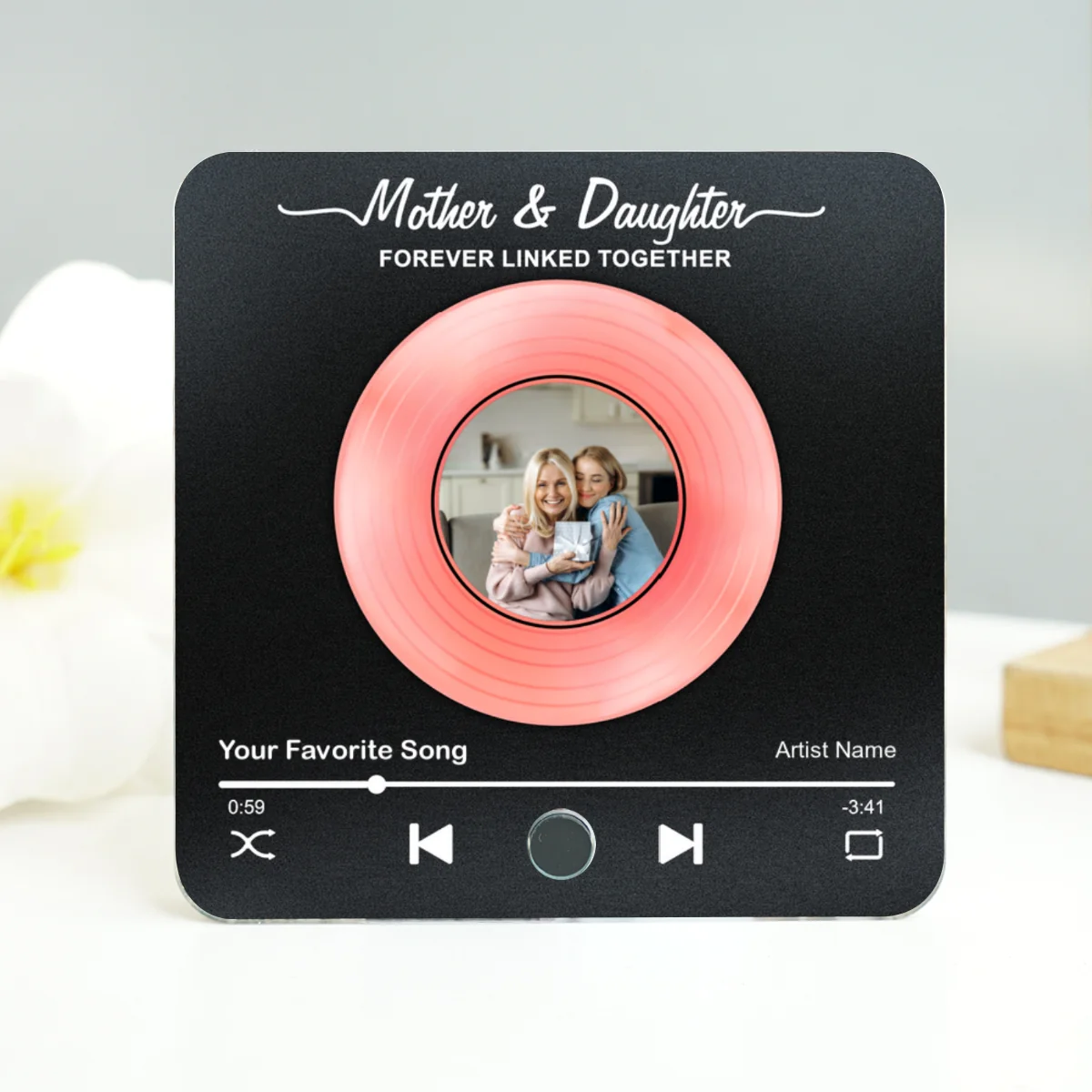 Mom & Daughter Vinyl Custom Photo Personalized Music Fridge Magnet, Perfect 2025 Gift For Mom - Image 9