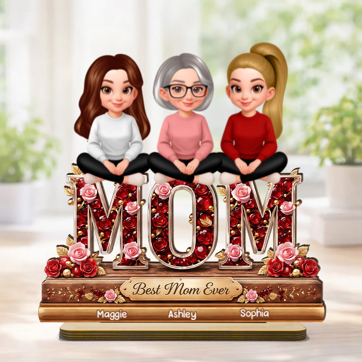 Mom Daughters Sons Sitting Best Mom Ever - Personalized 2-Layered Wooden Plaque - Heartfelt Gift For Mom, Grandma - Image 10