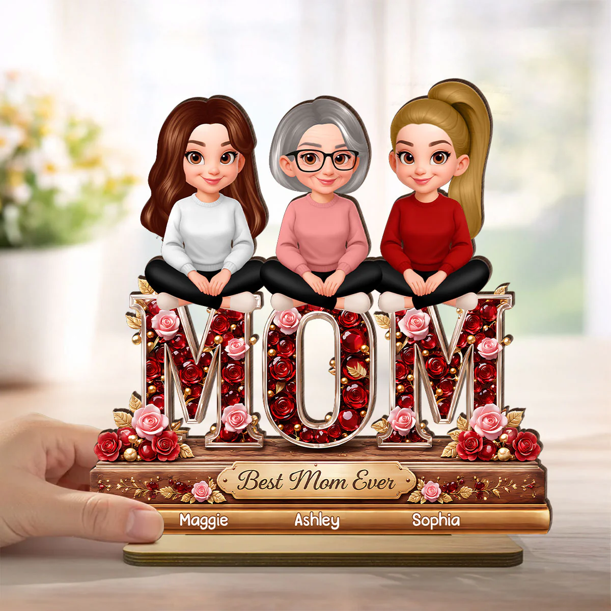Mom Daughters Sons Sitting Best Mom Ever - Personalized 2-Layered Wooden Plaque - Heartfelt Gift For Mom, Grandma - Image 4