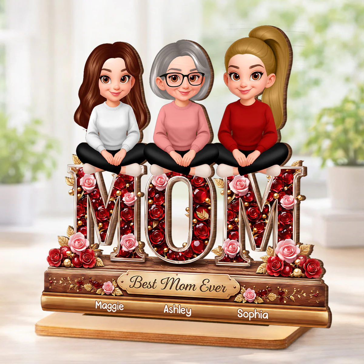Mom Daughters Sons Sitting Best Mom Ever - Personalized 2-Layered Wooden Plaque - Heartfelt Gift For Mom, Grandma - Image 5
