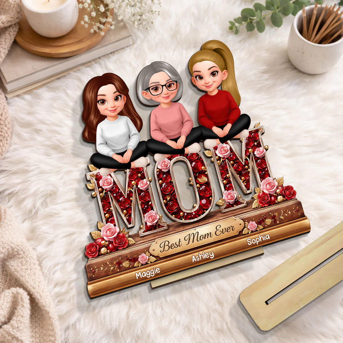 Mom Daughters Sons Sitting Best Mom Ever - Personalized 2-Layered Wooden Plaque - Heartfelt Gift For Mom, Grandma - Image 7