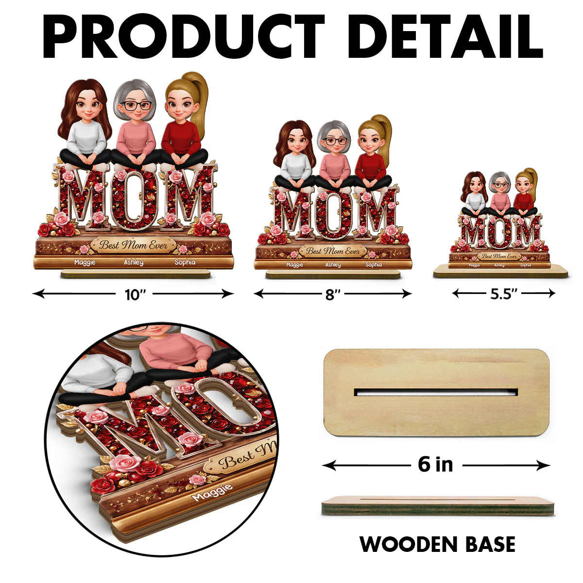 Mom Daughters Sons Sitting Best Mom Ever - Personalized 2-Layered Wooden Plaque - Heartfelt Gift For Mom, Grandma - Image 8