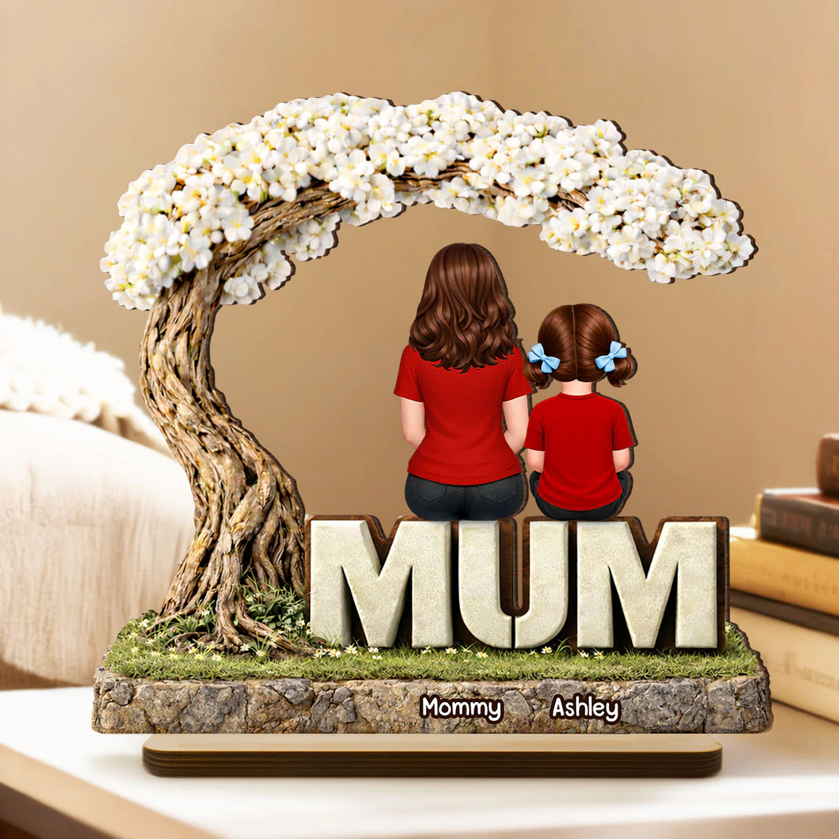 Personalized Family Tree 2-Layered Wooden Plaque – Mom & Kids Names Standing Decor - Image 4