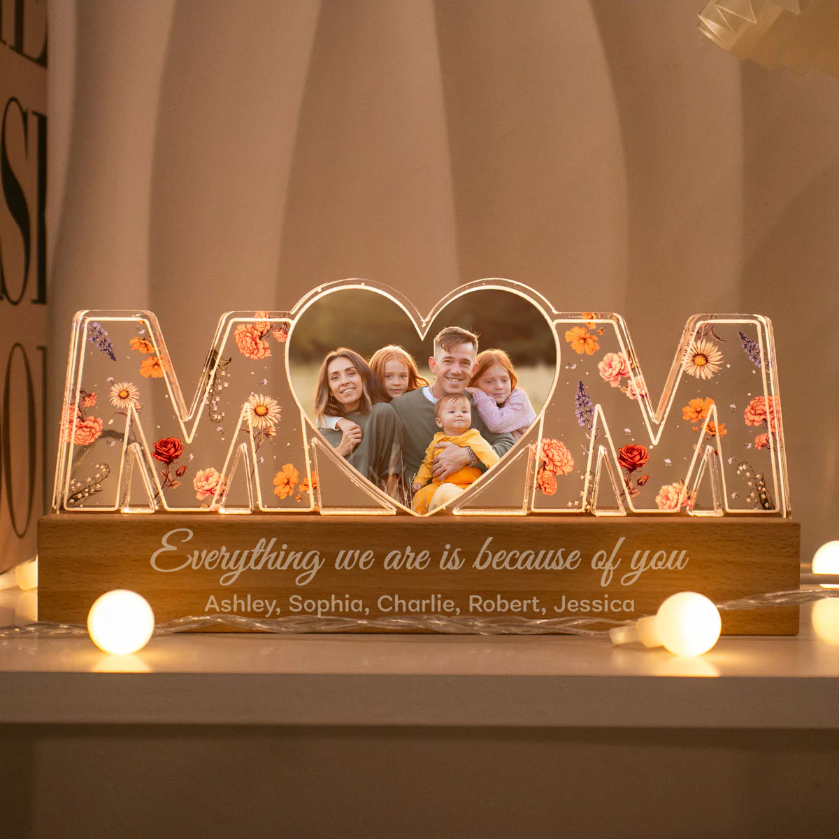 Mom Everything I Am Is Because Of You - Personalized Acrylic Block Plaque LED Night Light - Gift for Mom, Gift for Grandma, Gift for Wife - Image 4