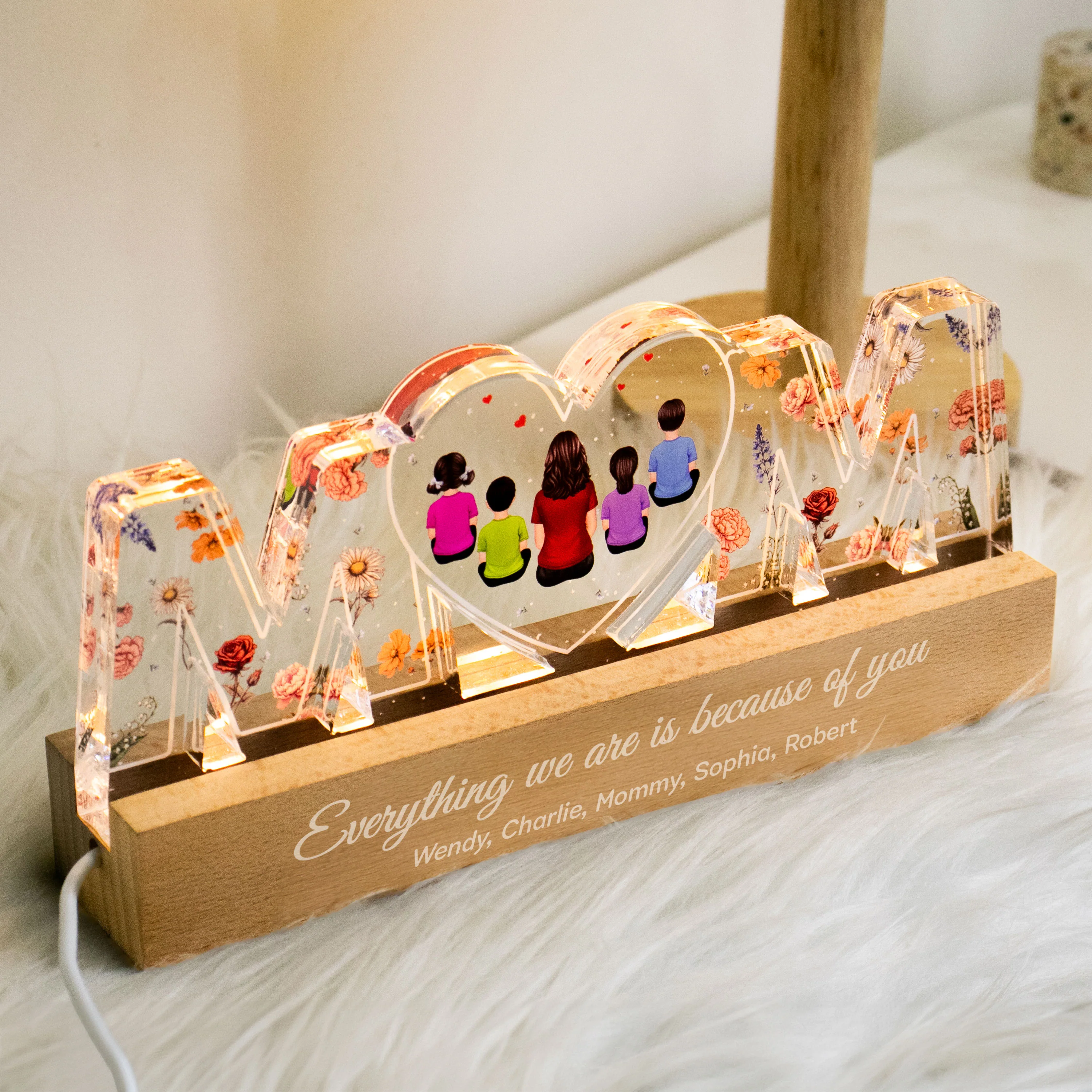 Mom Everything I Am Is Because Of You - Personalized Acrylic Block Plaque LED Night Light - Gift for Mom, Gift for Grandma, Gift for Wife - Image 5