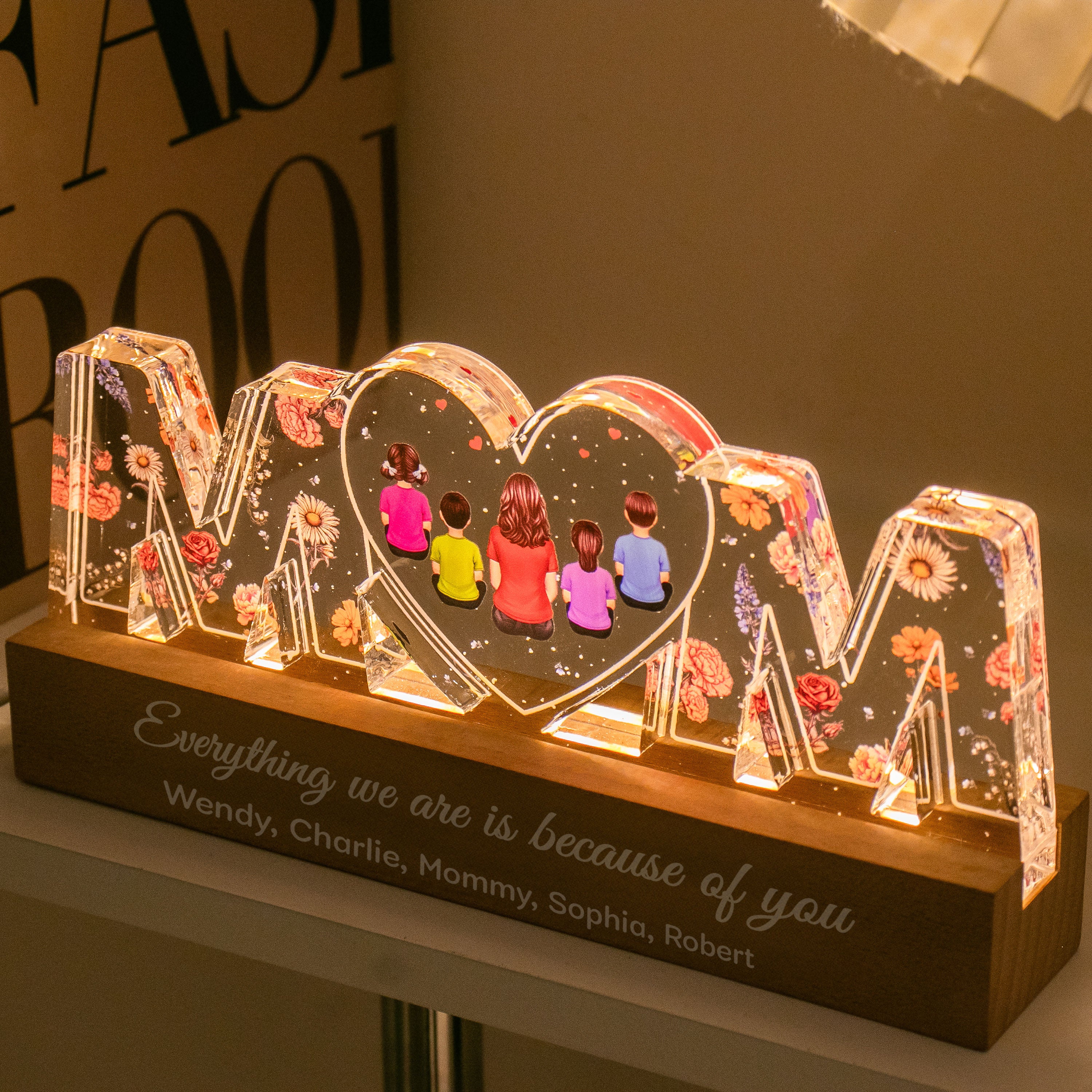 Mom Everything I Am Is Because Of You - Personalized Acrylic Block Plaque LED Night Light - Gift for Mom, Gift for Grandma, Gift for Wife - Image 8