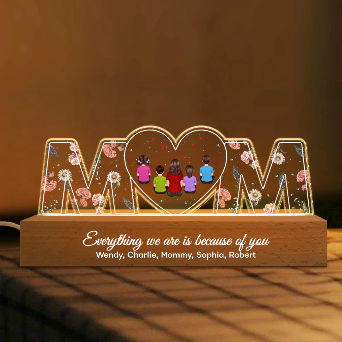 Mom Everything I Am Is Because Of You - Personalized Acrylic Block Plaque LED Night Light - Gift for Mom, Gift for Grandma, Gift for Wife - Image 9