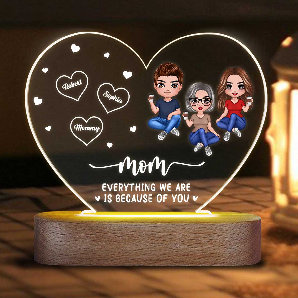 Mom Everything We Are Is Because Of You Personalized Heart Plaque LED Night Light - Image 3