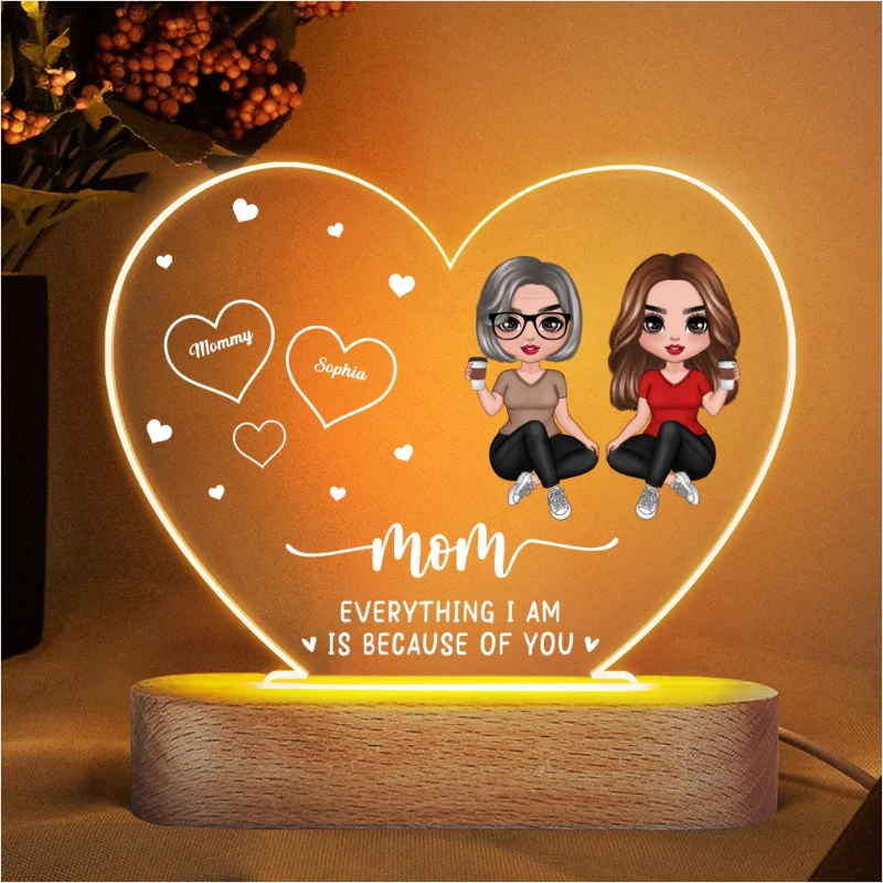 Mom Everything We Are Is Because Of You Personalized Heart Plaque LED Night Light - Image 4