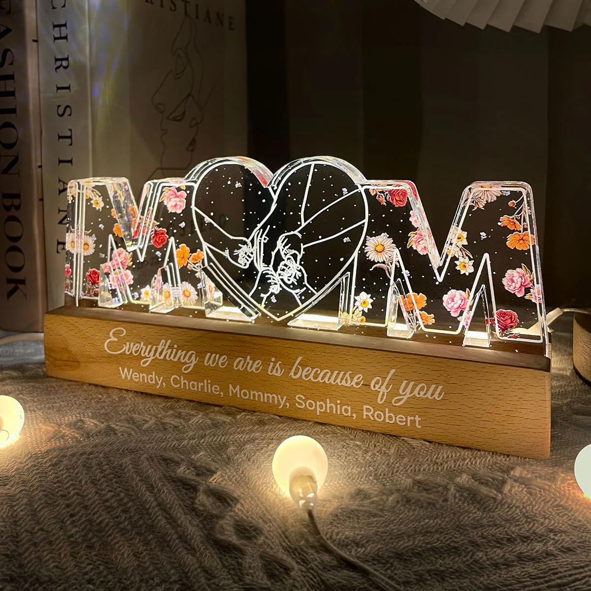 [EXCLUSIVE LIMITED EDITION] Mom Everything We Are Is Because Of You, Perfect Gift For Mom Personalized Acrylic Block LED Night Light - Image 3