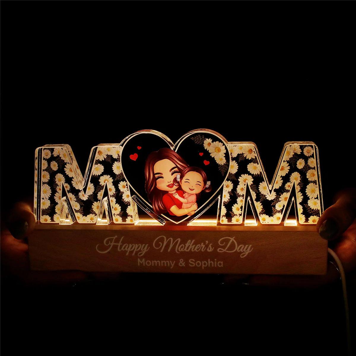MOM Flowers Mom Hugging Kid Personalized LED Night Light, Gift For Mom - Image 5