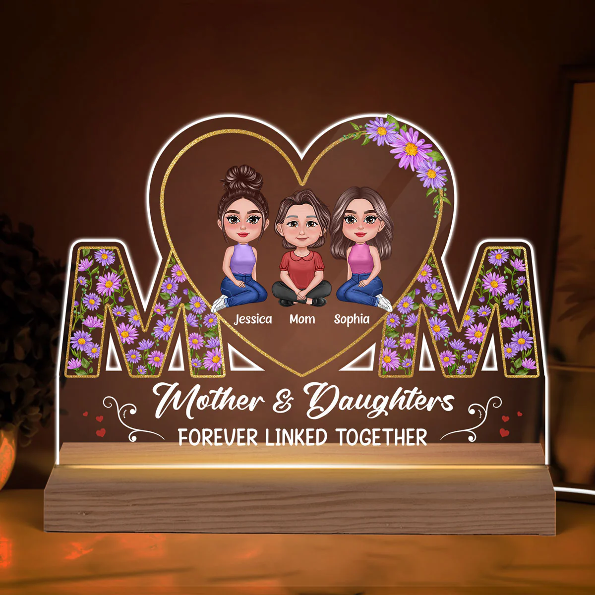Mom Flowers Pretty Doll Mother Daughters Personalized Acrylic Custom Shape LED Night Light - Image 2