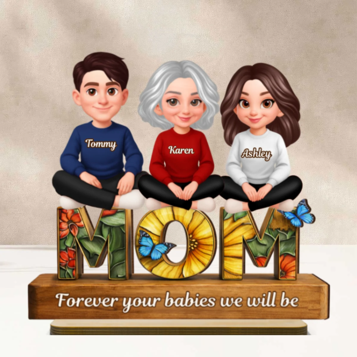Mom Forever Your Babies We Will Be Butterfly Pattern - Personalized 2-Layered Wooden Plaque - Heartfelt Mother's Day Gift for Mom - Image 9