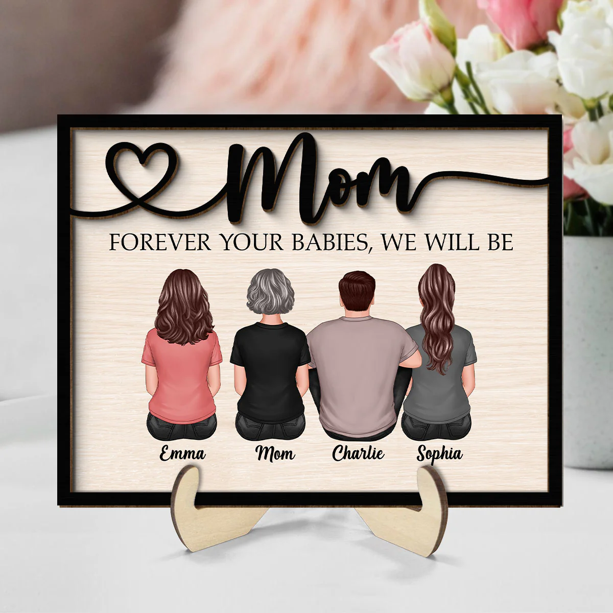 Mom Forever Your Babies We Will Be Gift For Mom Back View Mother Children Personalized 2-Layer Wooden Plaque - Image 2