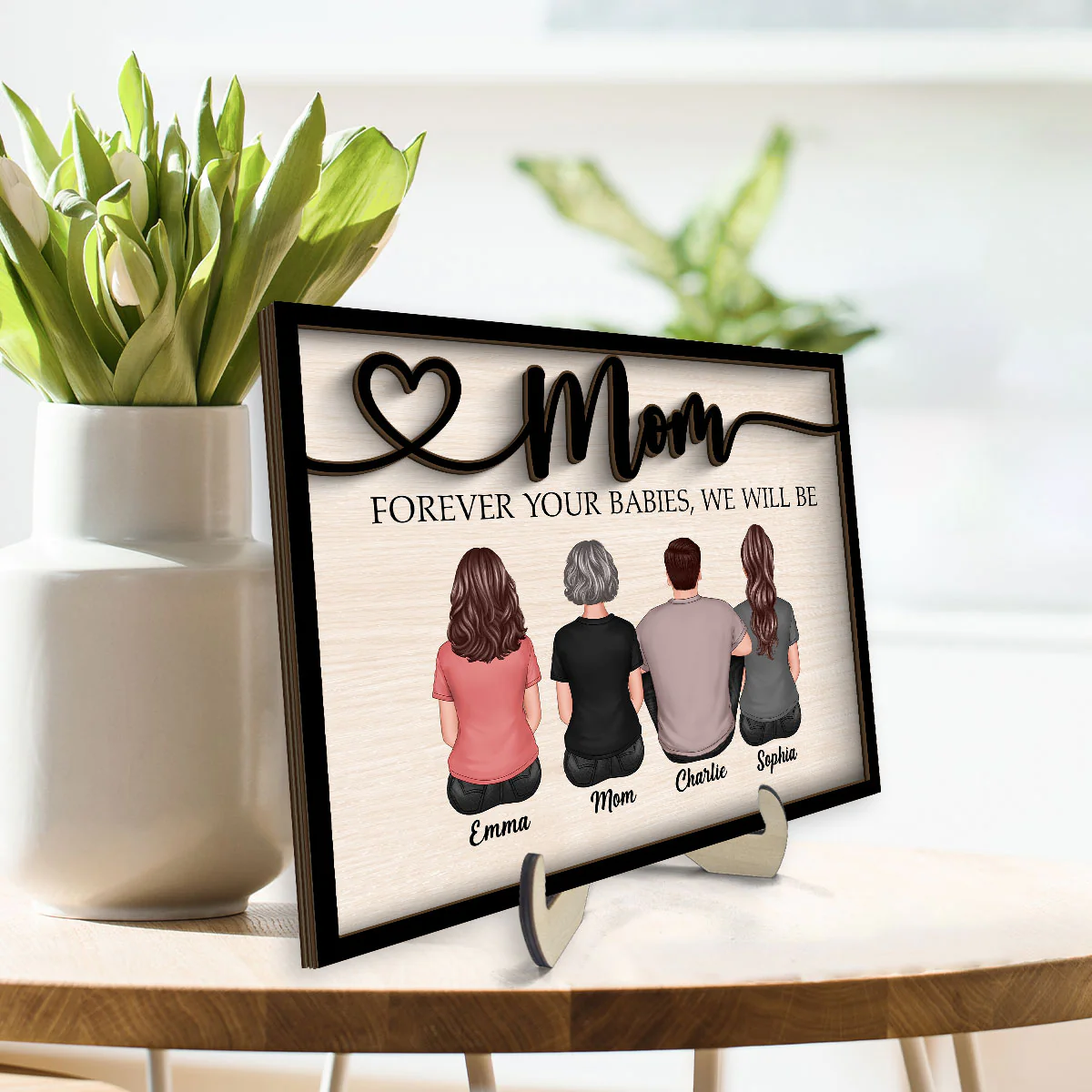 Mom Forever Your Babies We Will Be Gift For Mom Back View Mother Children Personalized 2-Layer Wooden Plaque - Image 3