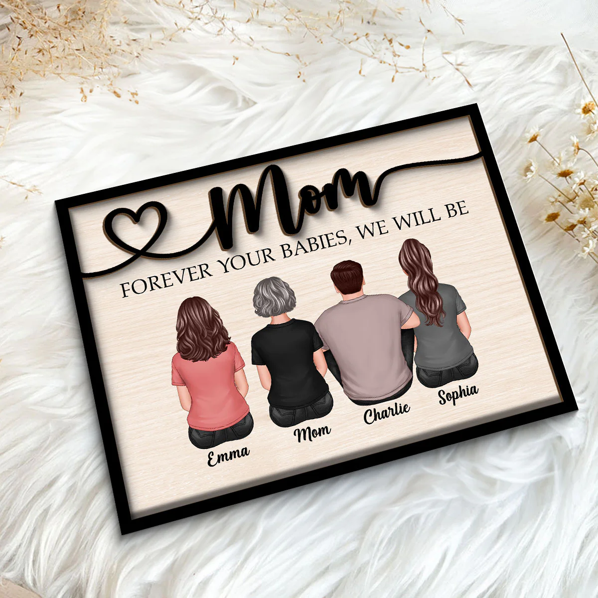 Mom Forever Your Babies We Will Be Gift For Mom Back View Mother Children Personalized 2-Layer Wooden Plaque - Image 5