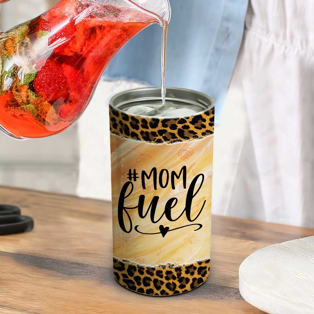 Mom Fuel Messy Bun Leopard Personalized Multipurpose Tumbler 4 In 1 Can Cooler - Image 4