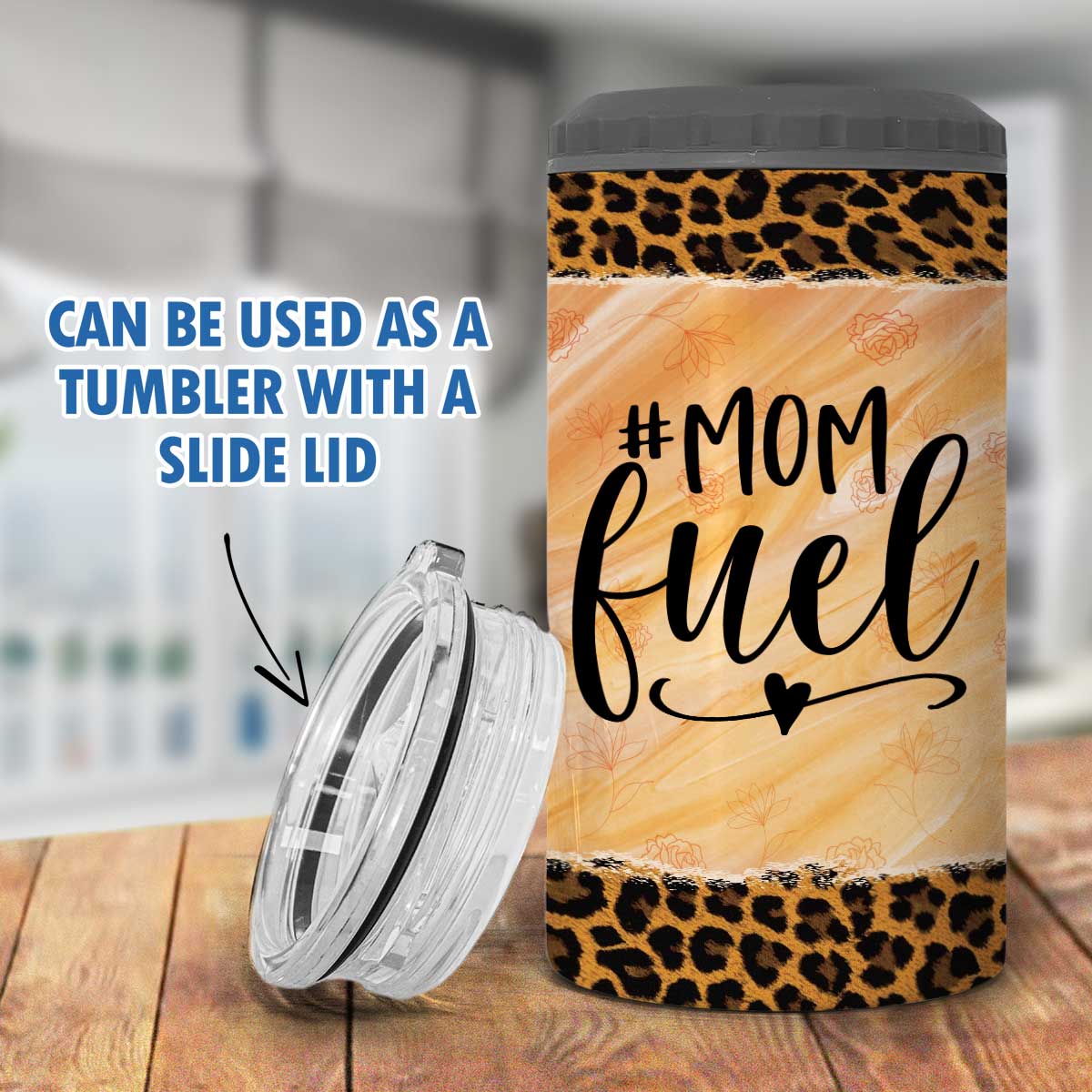 Mom Fuel Messy Bun Leopard Personalized Multipurpose Tumbler 4 In 1 Can Cooler - Image 7