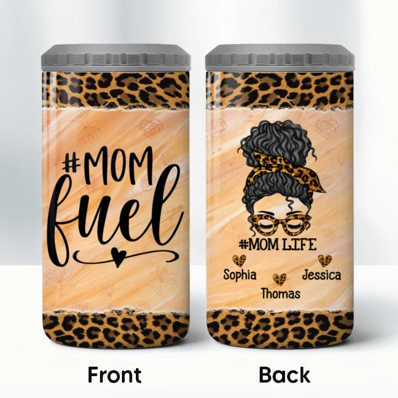 Mom Fuel Messy Bun Leopard Personalized Multipurpose Tumbler 4 In 1 Can Cooler - Image 8