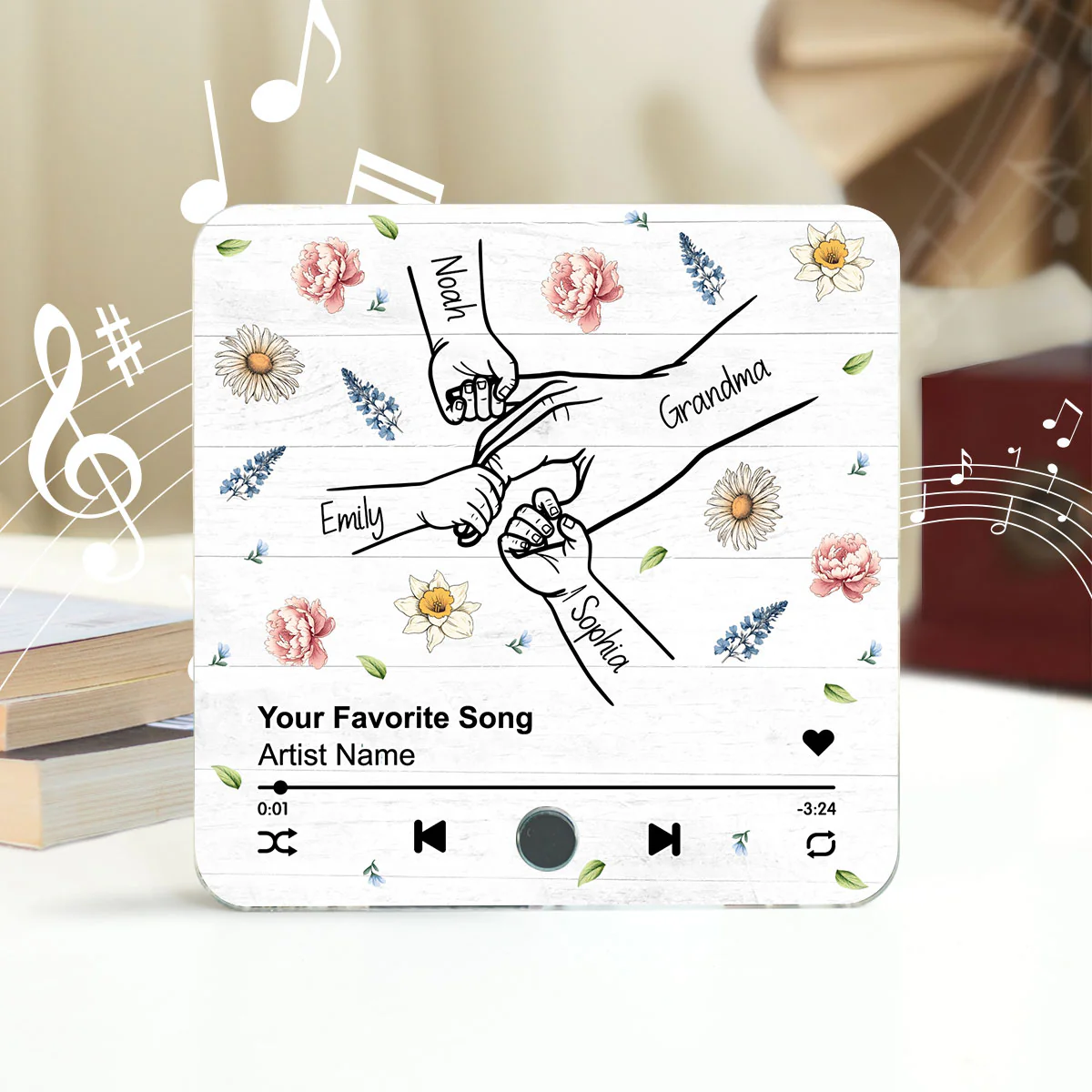 Mom Grandma And Kids Holding Hands Birth Month Flower Personalized Music Fridge Magnet, Gift for Mom